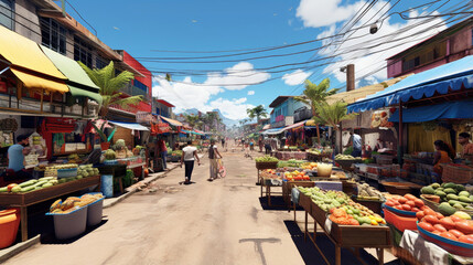 People strolling through a vibrant Colombian market street