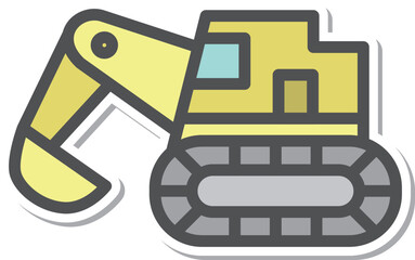 シンプルな乗り物のステッカー単品アイコン　ショベルカー