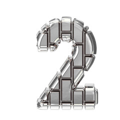 Symbol made of silver vertical bricks. number 2