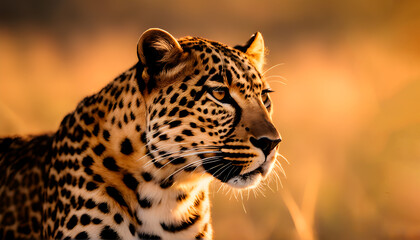 A leopard looking for a prey in savanna 