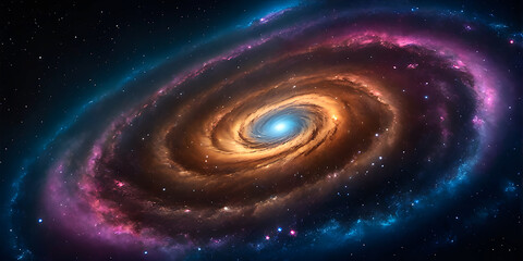 Colorful spiral galaxy. Deep space background.