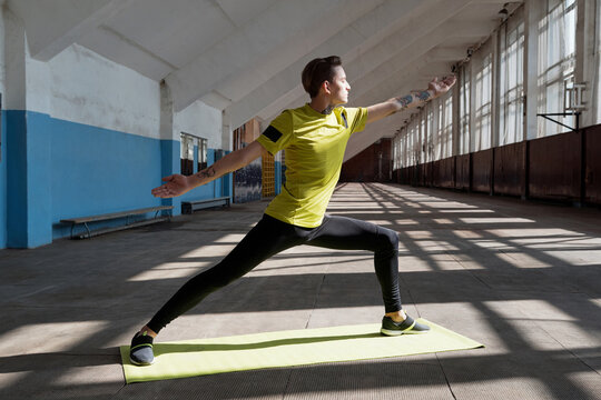 Yoga practice in sports hall