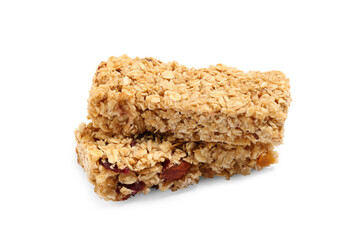 Two tasty granola bars isolated on white