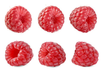 Set with fresh ripe raspberries isolated on white