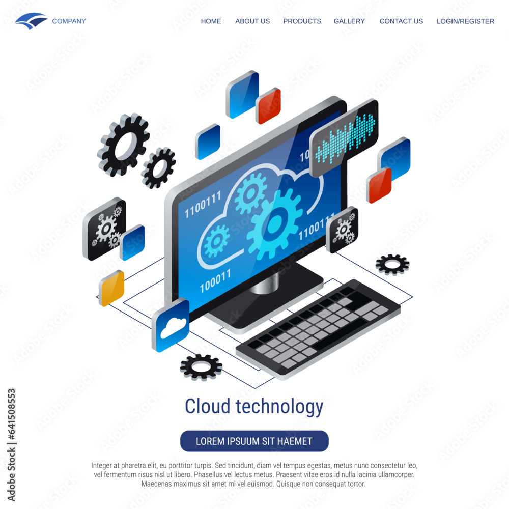 Wall mural cloud technology, data computing 3d isometric vector concept illustration