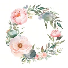 light pink peonies and roses vintage style floral frame - obrazy, fototapety, plakaty