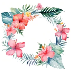 Tuinposter colorful tropical floral frame summer vibe © Wipada