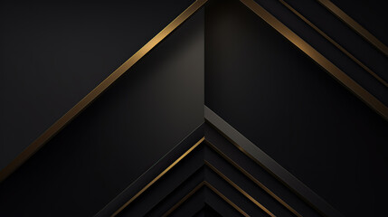 Dark deep black dynamic abstract background with golden diagonal lines. Modern luxury creative halftone premium gradient. 3d frame of business presentation banner for sale event night party. Geometric