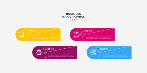 Business infographics timeline design template with 4 step and option information. Premium vector with editable sign or symbol. Eps10 vector