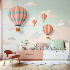 cute pastel color hot air balloon for nursery wallpaper and background © Wipada