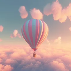 Fantastical pastel hot air balloon floating in the sky cloud © Wipada