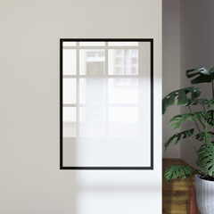 simple frame mockup poster on the white wall with minimalist decoration