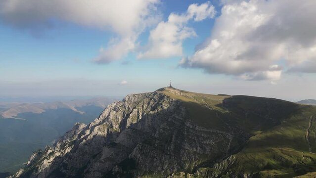 Costila radio relay located on mountain peak Bucegi Natural Park. Beautiful mountain landscape. Bucegi Mountains, Romania