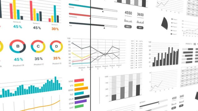 Transition From Grayscale To Color Statistical Analysis Reports And Financial Data Animation, This Animation Is Ideal For Financial, Banking, Scientific, Mathematical, And Medical Topics. 