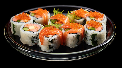 Sushi on black background.