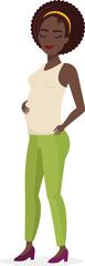 Pregnant african woman. Mother waiting for a baby, motherhood pregnancy cartoon vector illustration