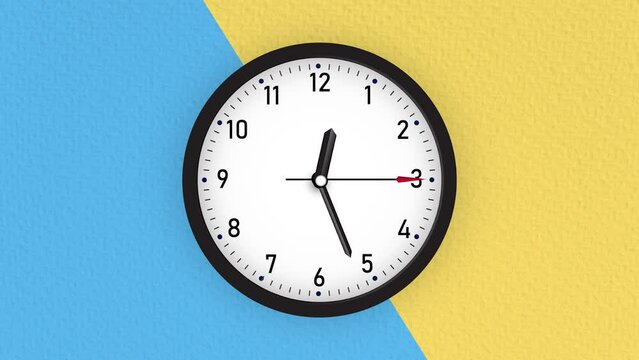 Wall clock on a flat colors background TimeLapse, loopable video animation