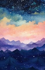 Obraz premium Hills on a backdrop of night sky stars - illustration background
