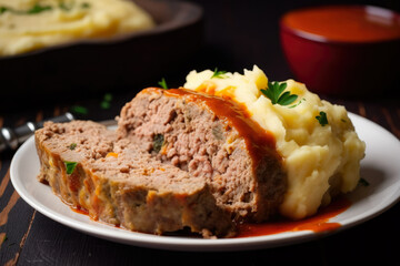 Indulge in a comforting dinner of savory meatloaf stuffed with melted cheese, served alongside creamy mashed sweet potatoes for a warm and hearty meal