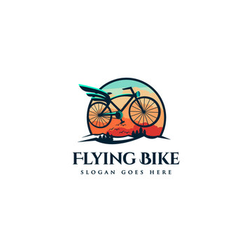 Colorful flying bike logo