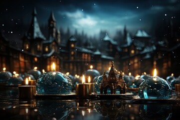 Fototapeta premium Hanukkah, Candles Burning with Blue Background