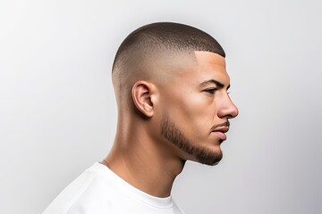 Man with a fade haircut trendy hairstyle isolated  - obrazy, fototapety, plakaty