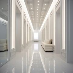 Luxury hallway design in white color theme generative ai