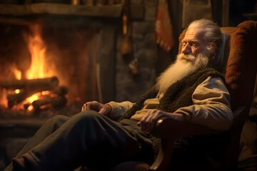 暖炉の前で微睡む老人　with generative ai
