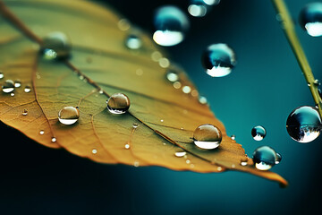 Photorealistic ai artwork water drops on a leaf. Generative ai.