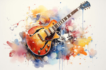 Watercolor style ai artwork of colorful abstract music background with violin and musical notes.