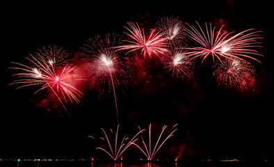 Beautiful fireworks, International Firework Festival in Pattaya, Thailand. Nov 25-26, 2022. on isolated black background.