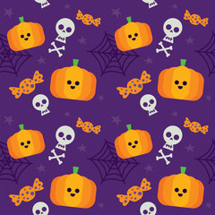 Halloween seamless patten with vibrant color. It's cute and tileable.