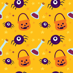 Halloween seamless patten with vibrant color. It's cute and tileable.