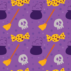 Halloween seamless patten with vibrant color. It's cute and tileable.