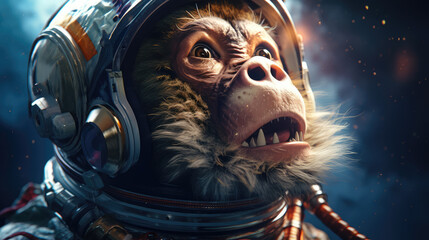 Naklejka premium monkey astronaut in space suit, generative ai