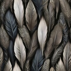 A symmetrical arrangement of intricately detailed feathers, each with unique patterns and textures1