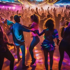 Capture the energy of a music festival with dancing silhouettes and bursts of color2