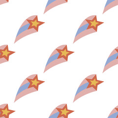 Obraz premium Seamless pattern with rainbow and flying stars