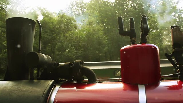 Steam Rising from Vintage Locomotive in Ushuaia, Tierra del Fuego National Park, Argentina - 4K Close Up