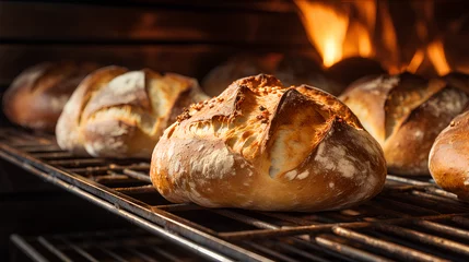 Fotobehang Fresh bread in bakery oven © Jula Isaeva 