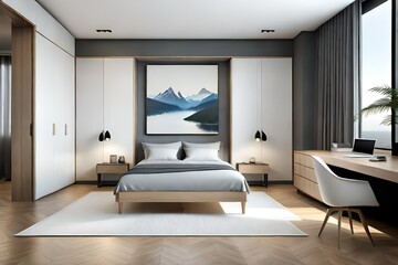 interior modern bedroom, minimalism. 3d render