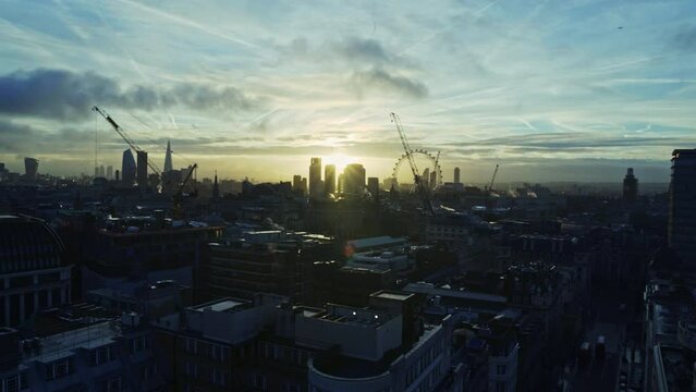 Drone Over City Of London At Sunset Part 1