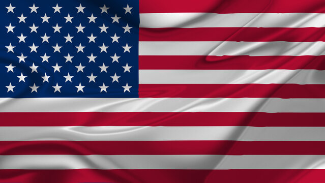 3d illustration of waving american flag, noise, grain, silk texture