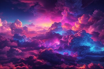 Neon Cotton Clouds Background, Glowing  Cotton Candy Cloud Background, Clouds Background, AI Generative - obrazy, fototapety, plakaty