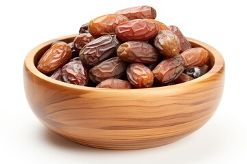 Bowl of dried dates isolated on white background