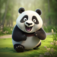 A Delightful Visual Treat  A Playful Panda Cartoon Engaging in Humorous Activities to Entertain and Amuse