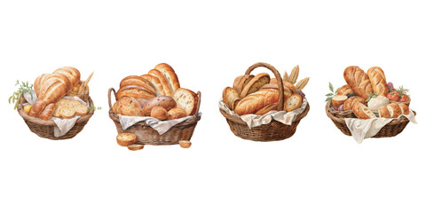 watercolor bread basket clipart for graphic resources - obrazy, fototapety, plakaty