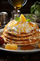 pancakes with honey and cream