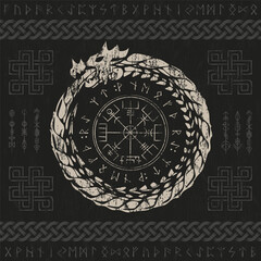 Obraz premium Abstract dragon viking grey symbol with runes