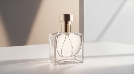Women perfume white glass bottle advertising product packaging rendering closeup. Generative AI.